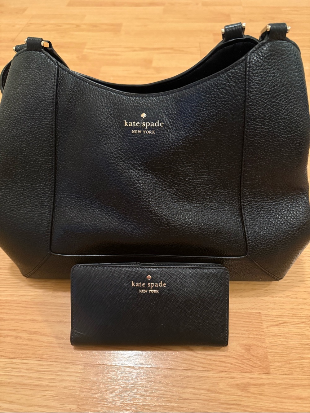 kate spade Black Pebble Leather Shoulder Bag with Matching Wallet